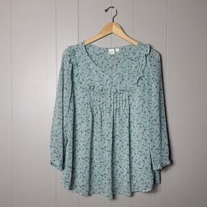 GAP SAGE GREEN FLORAL PRINT SHEER COTTAGECORE PEASANT BLOUSE WOMENS MEDIUM
